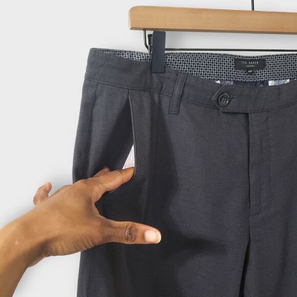 Ted Baker Mens Penguin Dress Pant Navy Blue Dot Texture Sz 36R 32" Inseam Career - Picture 5 of 16